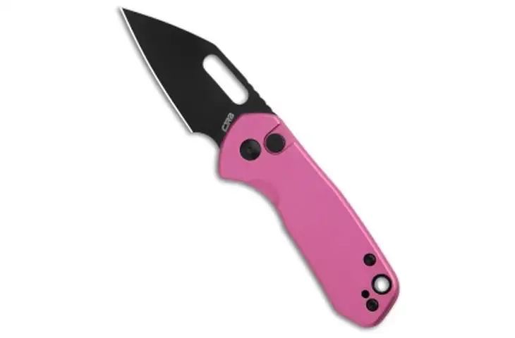 CJRB Mini Pyrite Button Lock Knife Pink Aluminum 2.2 Black AR-RPM9 8C793E64